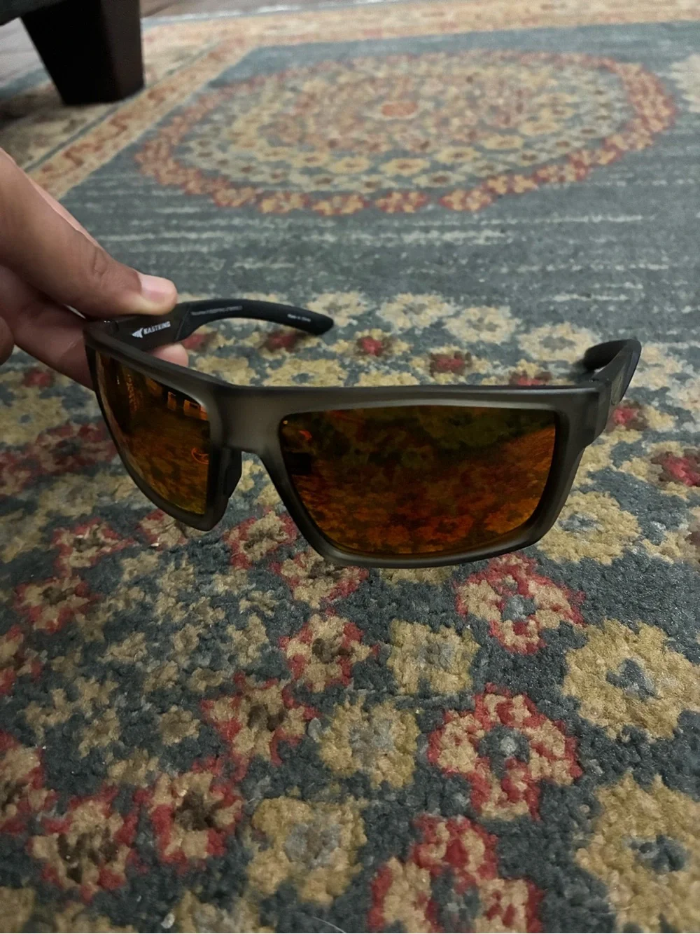 Men's Sunglasses with Amber Mirrored Lenses and Matte Brown Frame